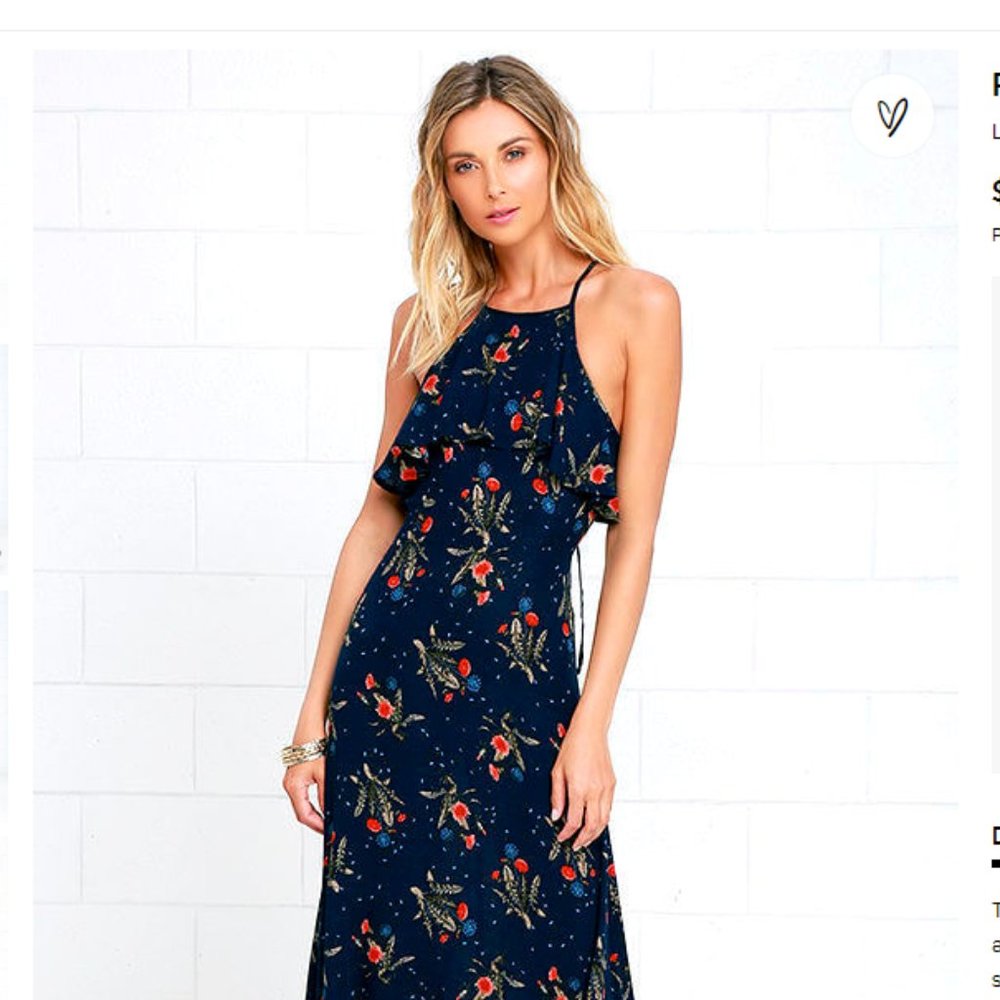 Lulu's Petal Wishes Navy Blue Floral Print Maxi Dress